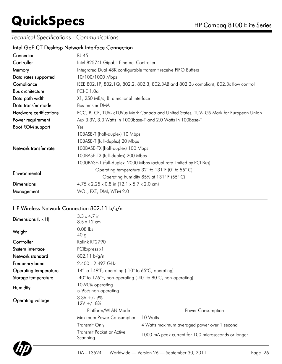 Quickspecs, Hp compaq 8100 elite series | HP COMPAQ 8100 User Manual | Page 26 / 65