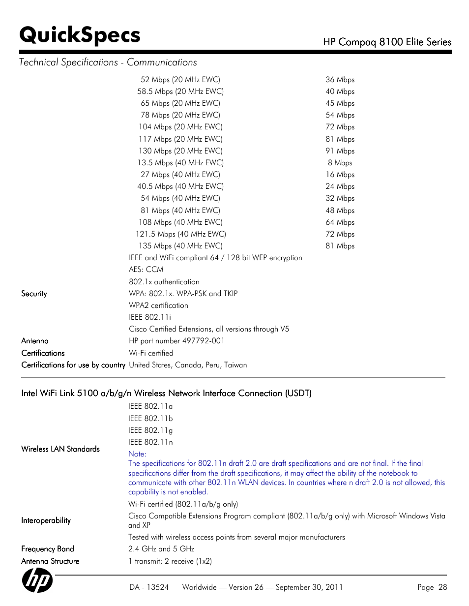 Quickspecs | HP COMPAQ 8100 User Manual | Page 28 / 65