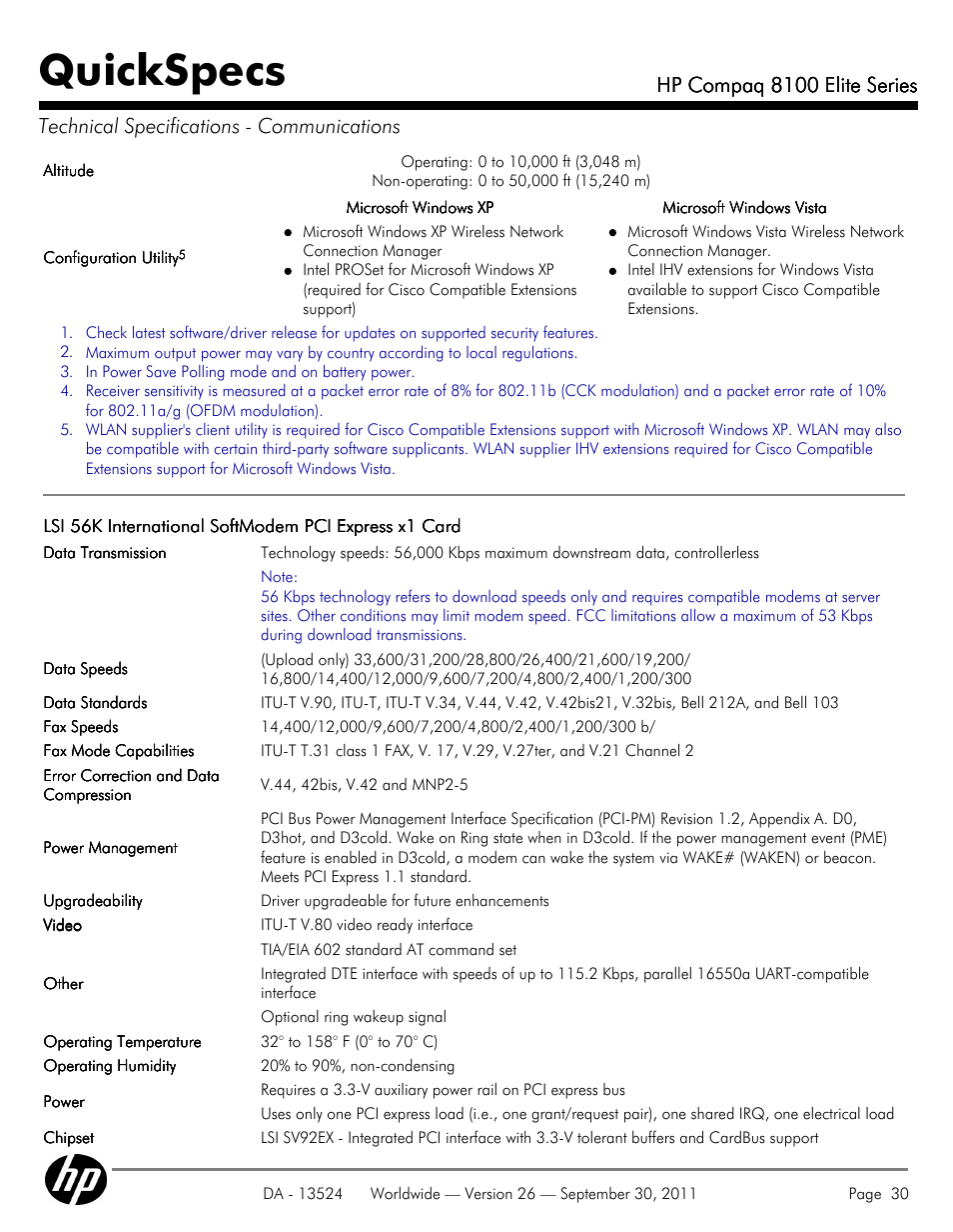 Quickspecs, Hp compaq 8100 elite series | HP COMPAQ 8100 User Manual | Page 30 / 65