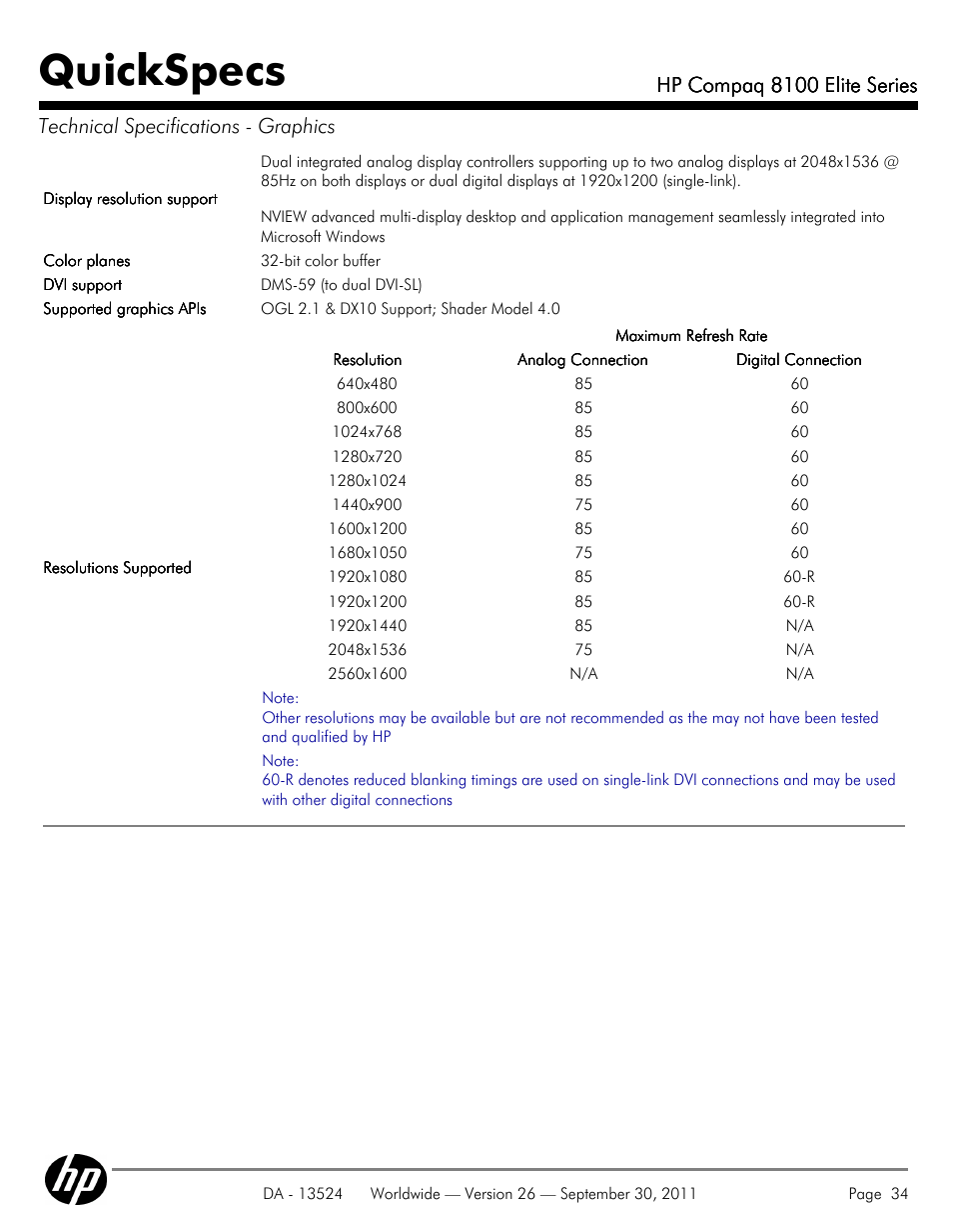 Quickspecs, Hp compaq 8100 elite series | HP COMPAQ 8100 User Manual | Page 34 / 65