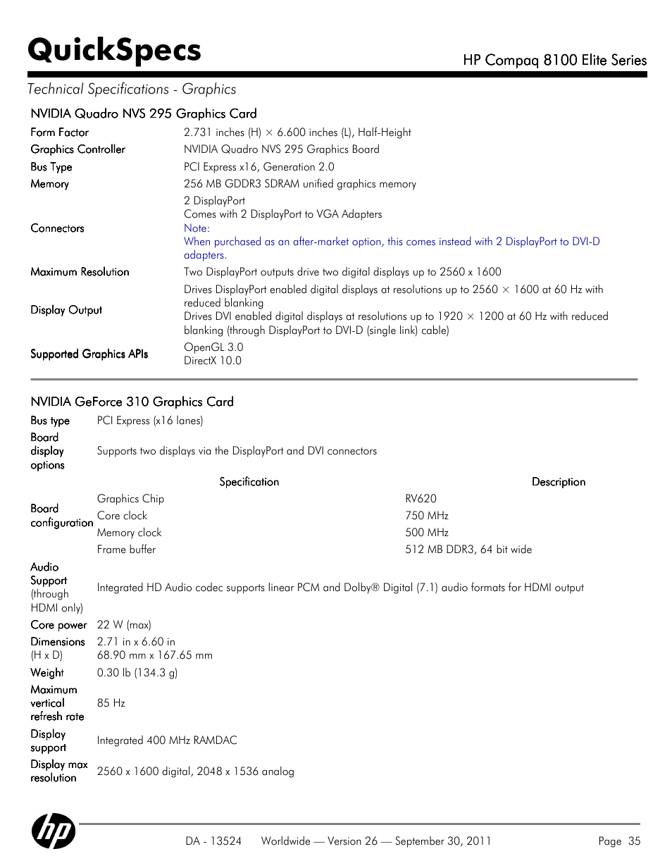 Quickspecs, Hp compaq 8100 elite series | HP COMPAQ 8100 User Manual | Page 35 / 65