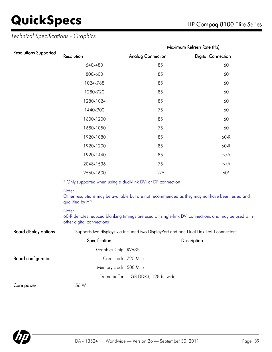 Quickspecs, Hp compaq 8100 elite series | HP COMPAQ 8100 User Manual | Page 39 / 65