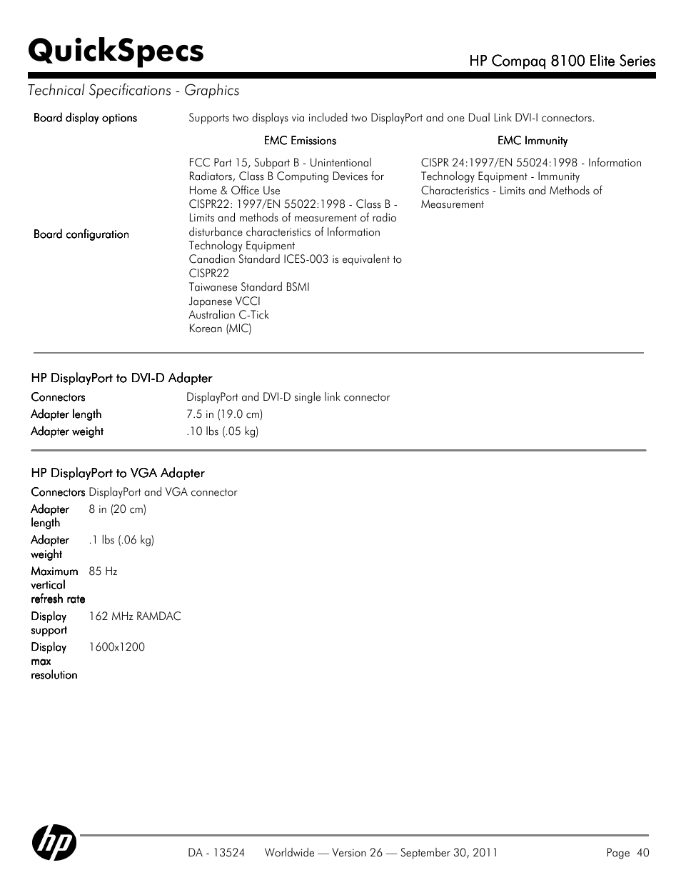 Quickspecs, Hp compaq 8100 elite series | HP COMPAQ 8100 User Manual | Page 40 / 65