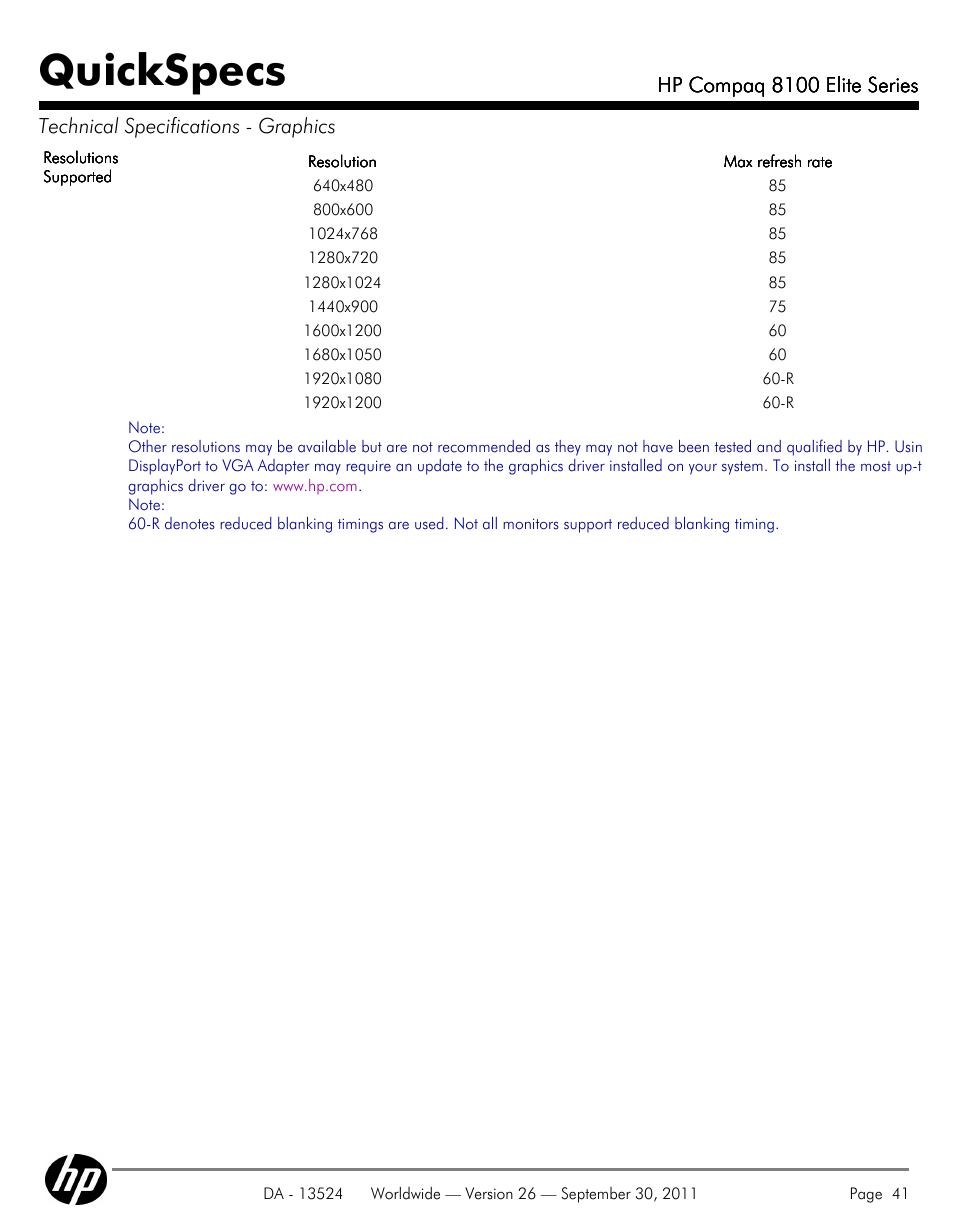 Quickspecs | HP COMPAQ 8100 User Manual | Page 41 / 65