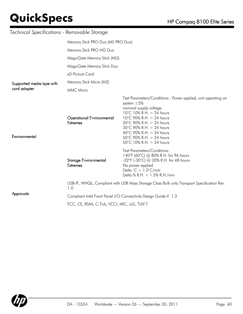 Quickspecs | HP COMPAQ 8100 User Manual | Page 60 / 65