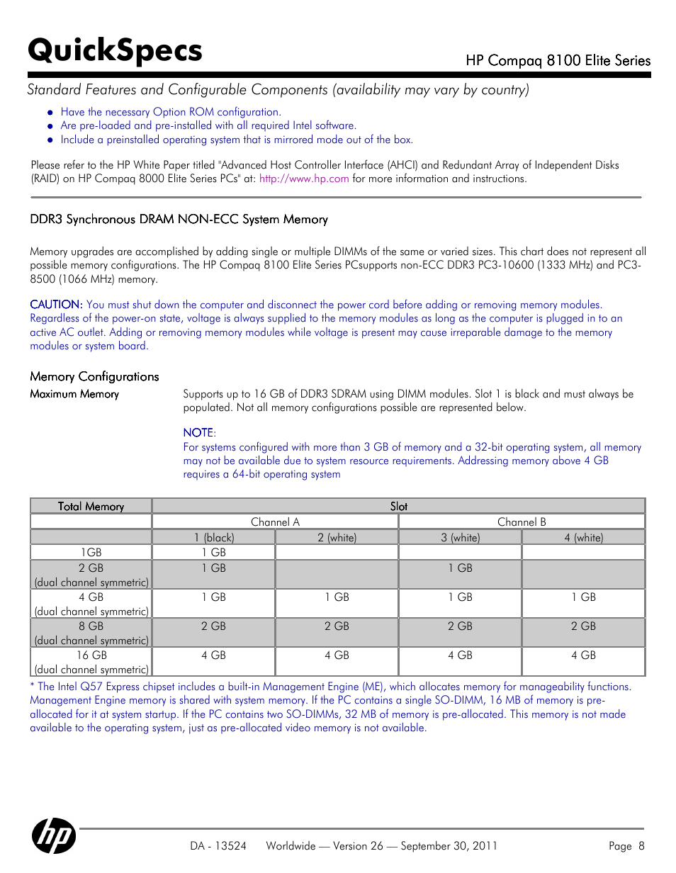 Quickspecs | HP COMPAQ 8100 User Manual | Page 8 / 65