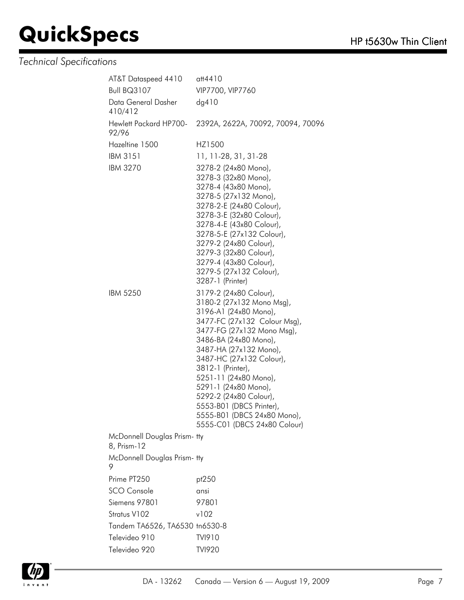 Quickspecs | HP T5630W User Manual | Page 7 / 12