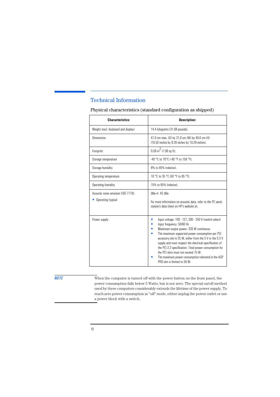 Technical information | HP KAYAK XM600 User Manual | Page 10 / 70