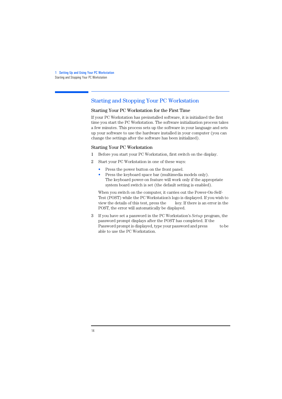 Starting and stopping your pc workstation, Starting your pc workstation for the first time, Starting your pc workstation | HP KAYAK XM600 User Manual | Page 14 / 70