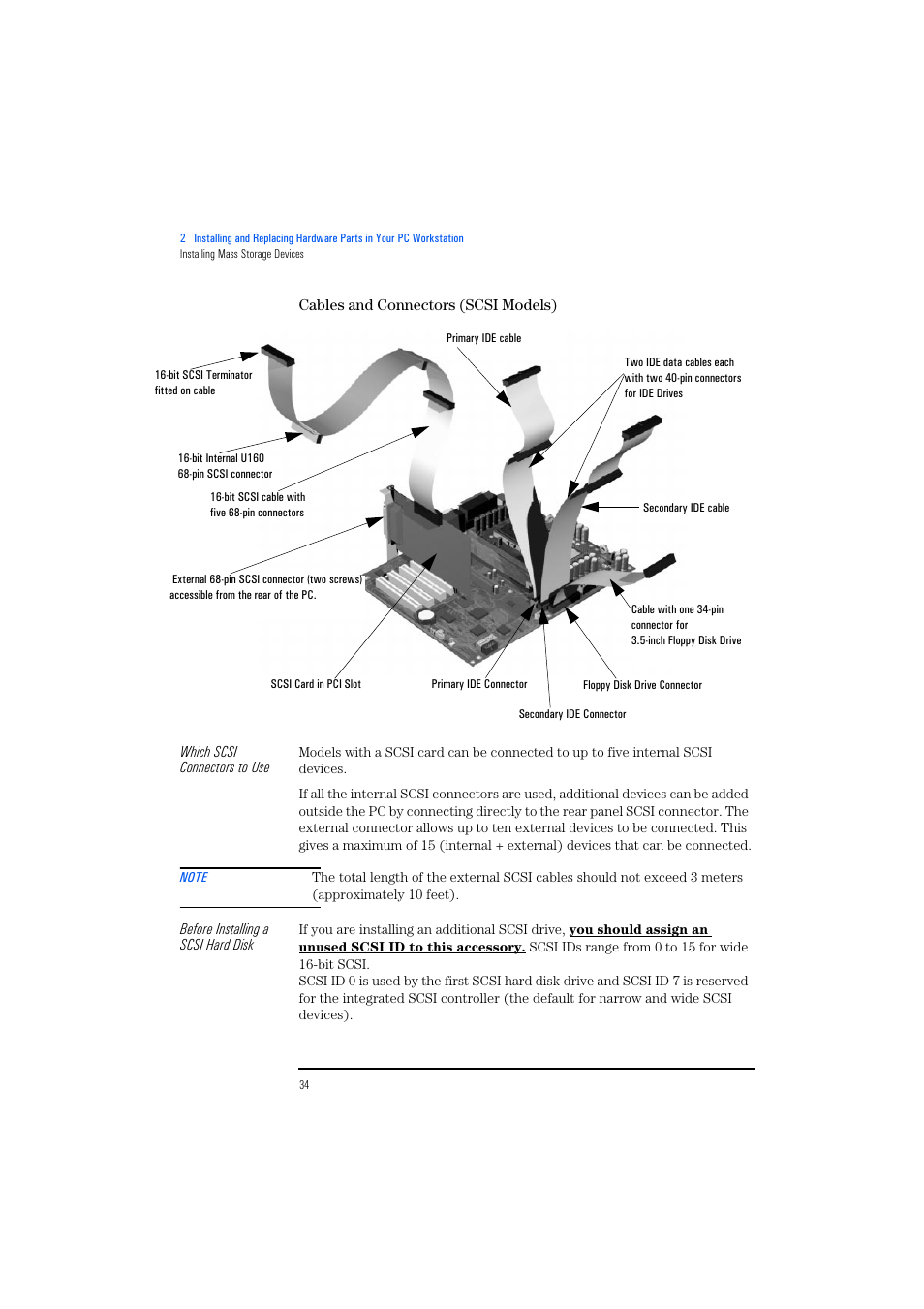 Cables and connectors (scsi models) | HP KAYAK XM600 User Manual | Page 34 / 70