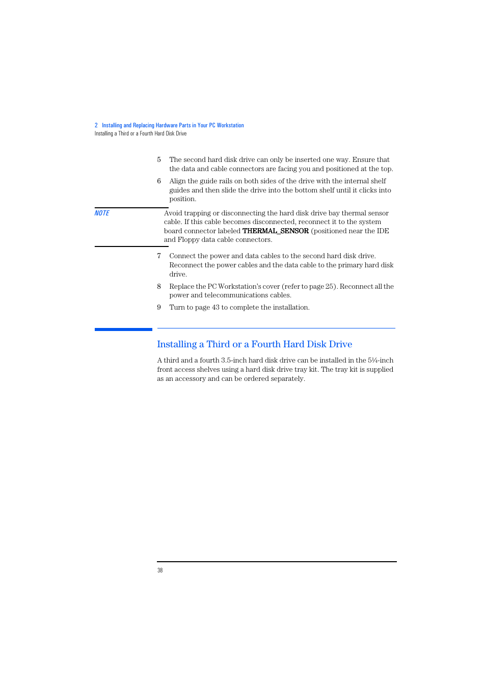 Installing a third or a fourth hard disk drive | HP KAYAK XM600 User Manual | Page 38 / 70