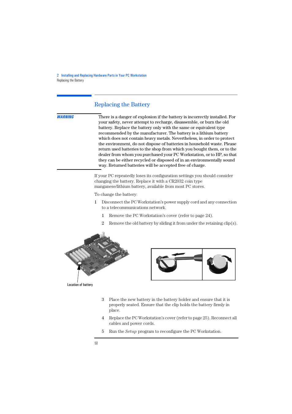 Replacing the battery | HP KAYAK XM600 User Manual | Page 50 / 70