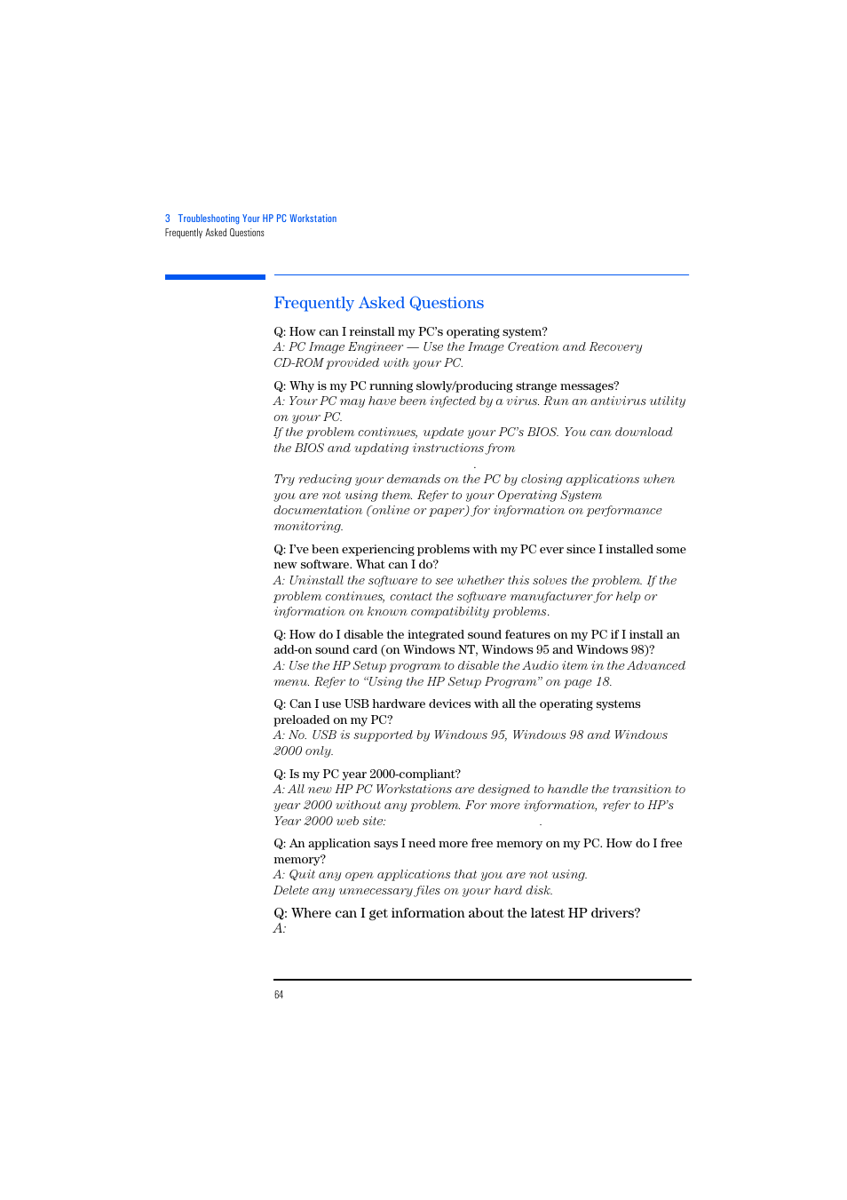 Frequently asked questions | HP KAYAK XM600 User Manual | Page 64 / 70