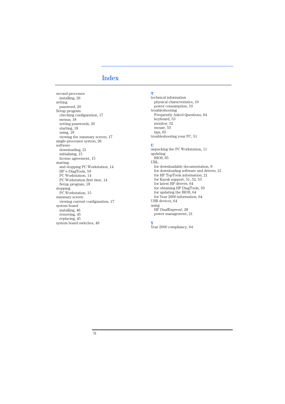 Index | HP KAYAK XM600 User Manual | Page 70 / 70