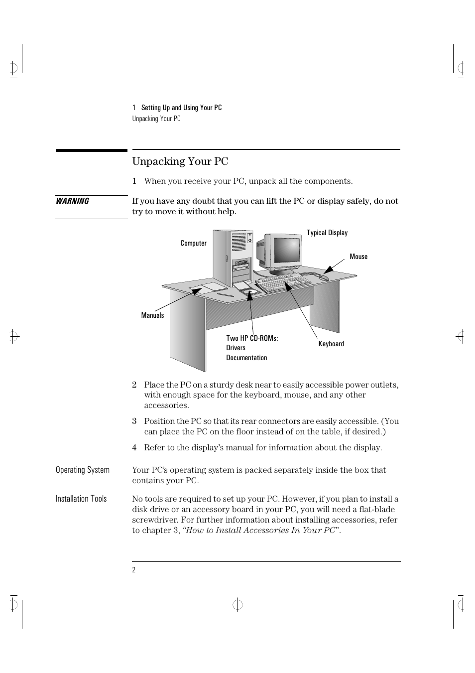 Unpacking your pc | HP VECTRA VA 6/XXX User Manual | Page 10 / 88