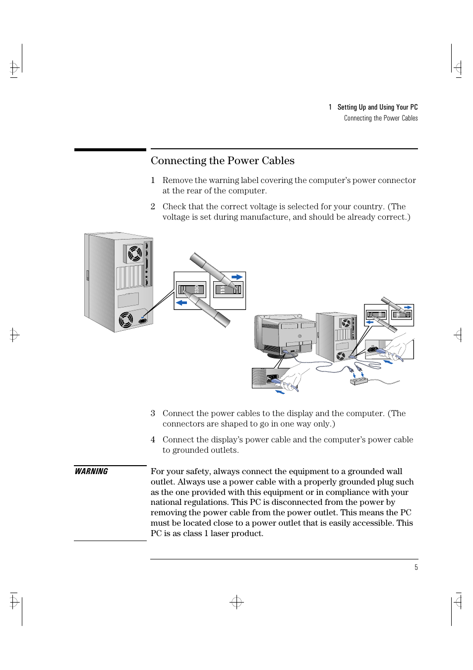 Connecting the power cables | HP VECTRA VA 6/XXX User Manual | Page 13 / 88