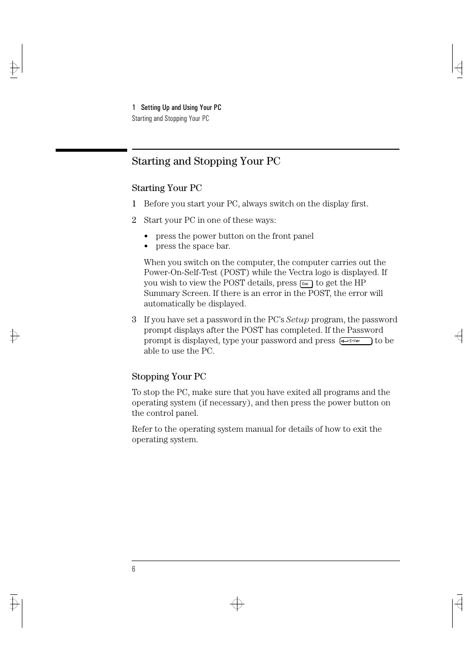Starting and stopping your pc | HP VECTRA VA 6/XXX User Manual | Page 14 / 88