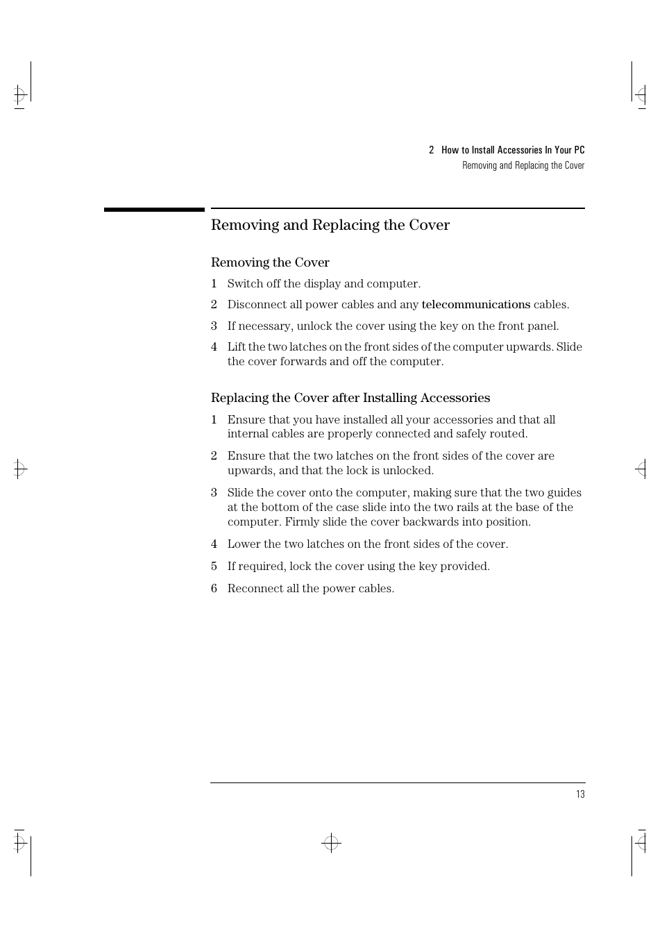 Removing and replacing the cover | HP VECTRA VA 6/XXX User Manual | Page 21 / 88