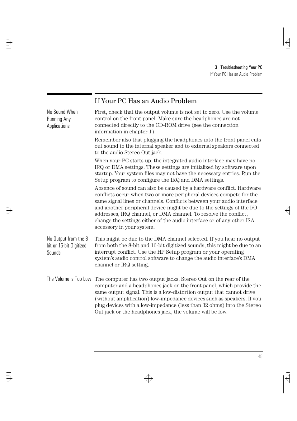 If your pc has an audio problem | HP VECTRA VA 6/XXX User Manual | Page 53 / 88