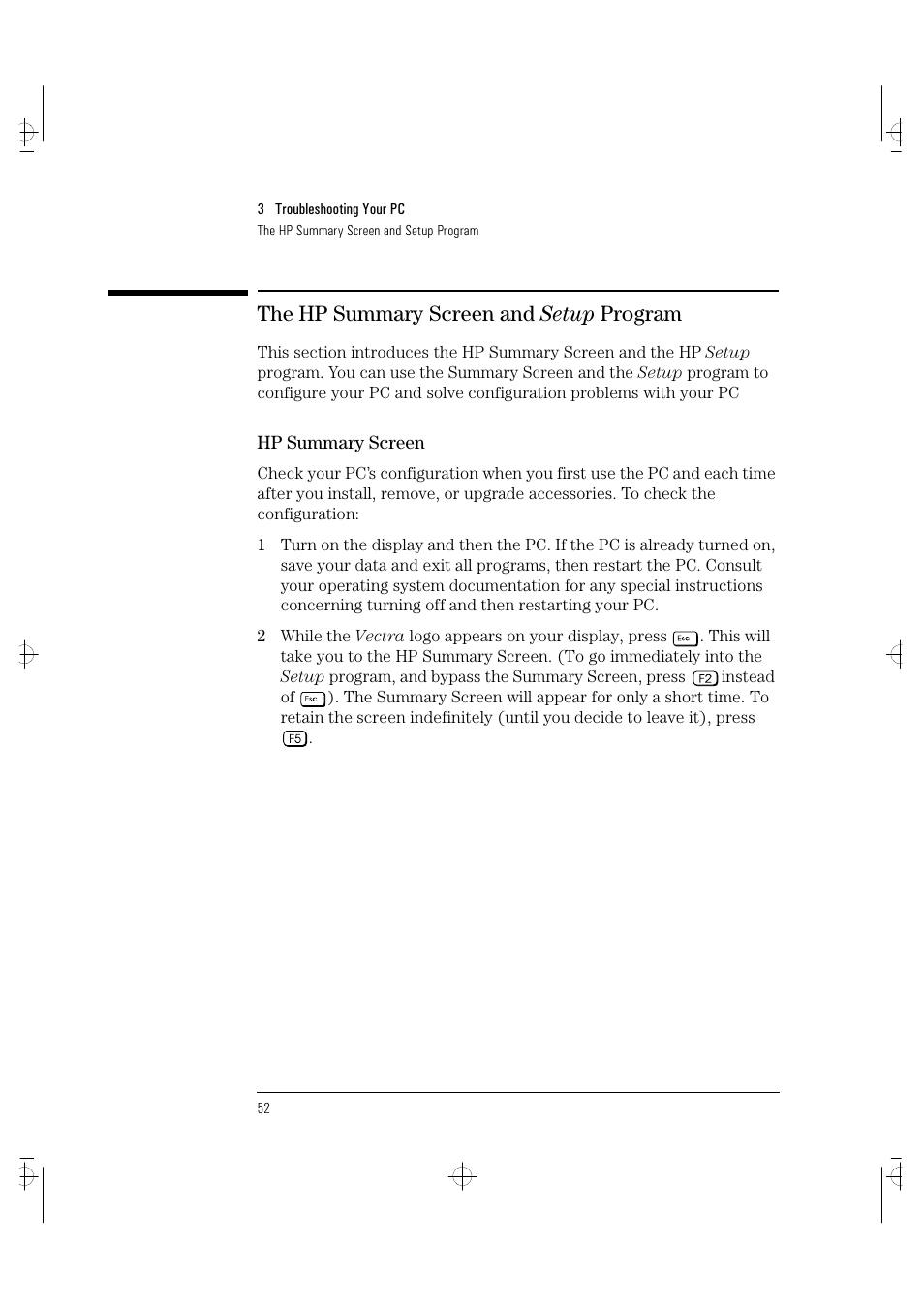 The hp summary screen and setup program | HP VECTRA VA 6/XXX User Manual | Page 60 / 88