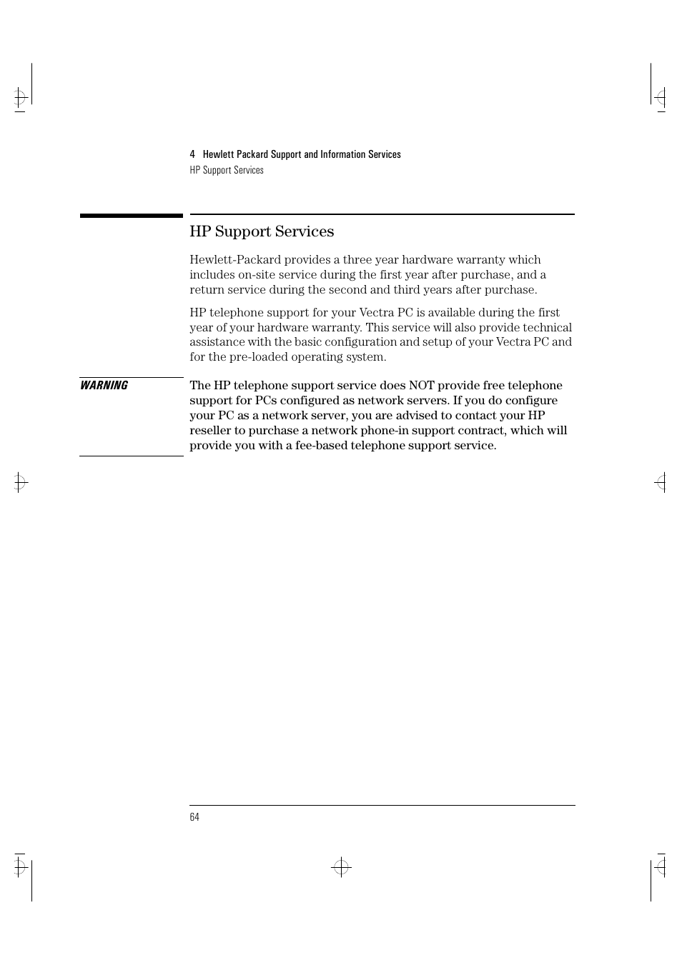 Hp support services | HP VECTRA VA 6/XXX User Manual | Page 72 / 88