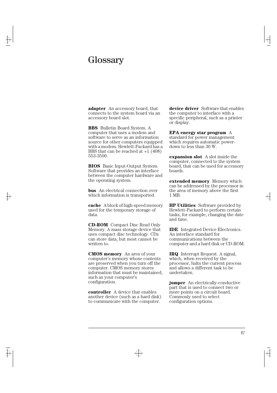 Glossary | HP VECTRA VA 6/XXX User Manual | Page 75 / 88