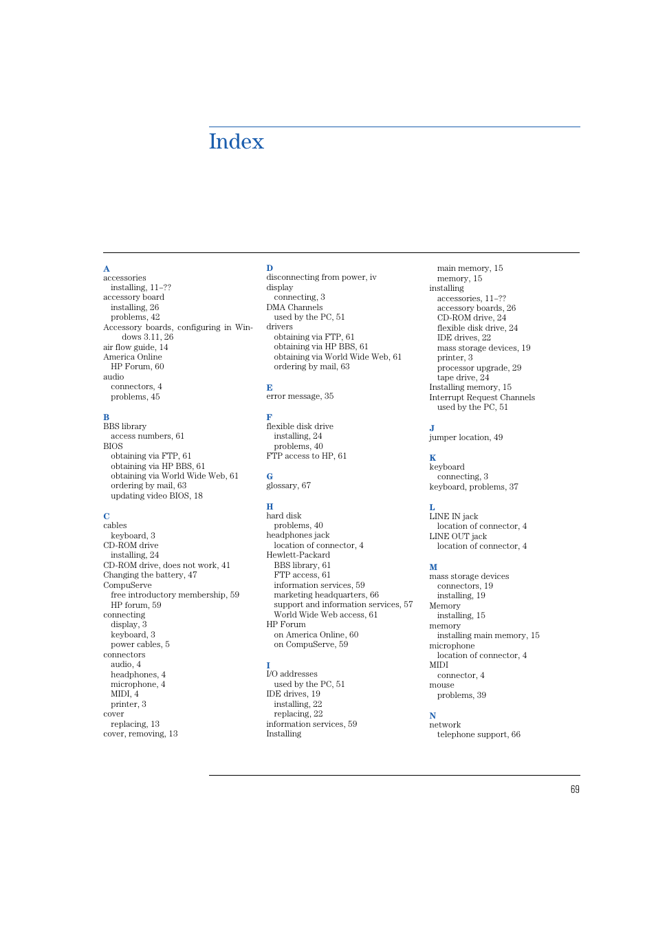 Index | HP VECTRA VA 6/XXX User Manual | Page 77 / 88