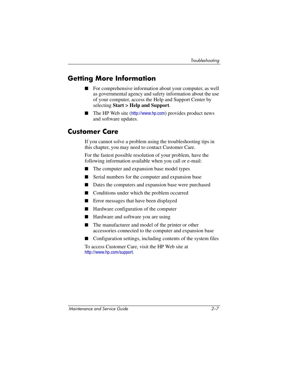 Getting more information, Customer care | HP XB3000 User Manual | Page 35 / 79