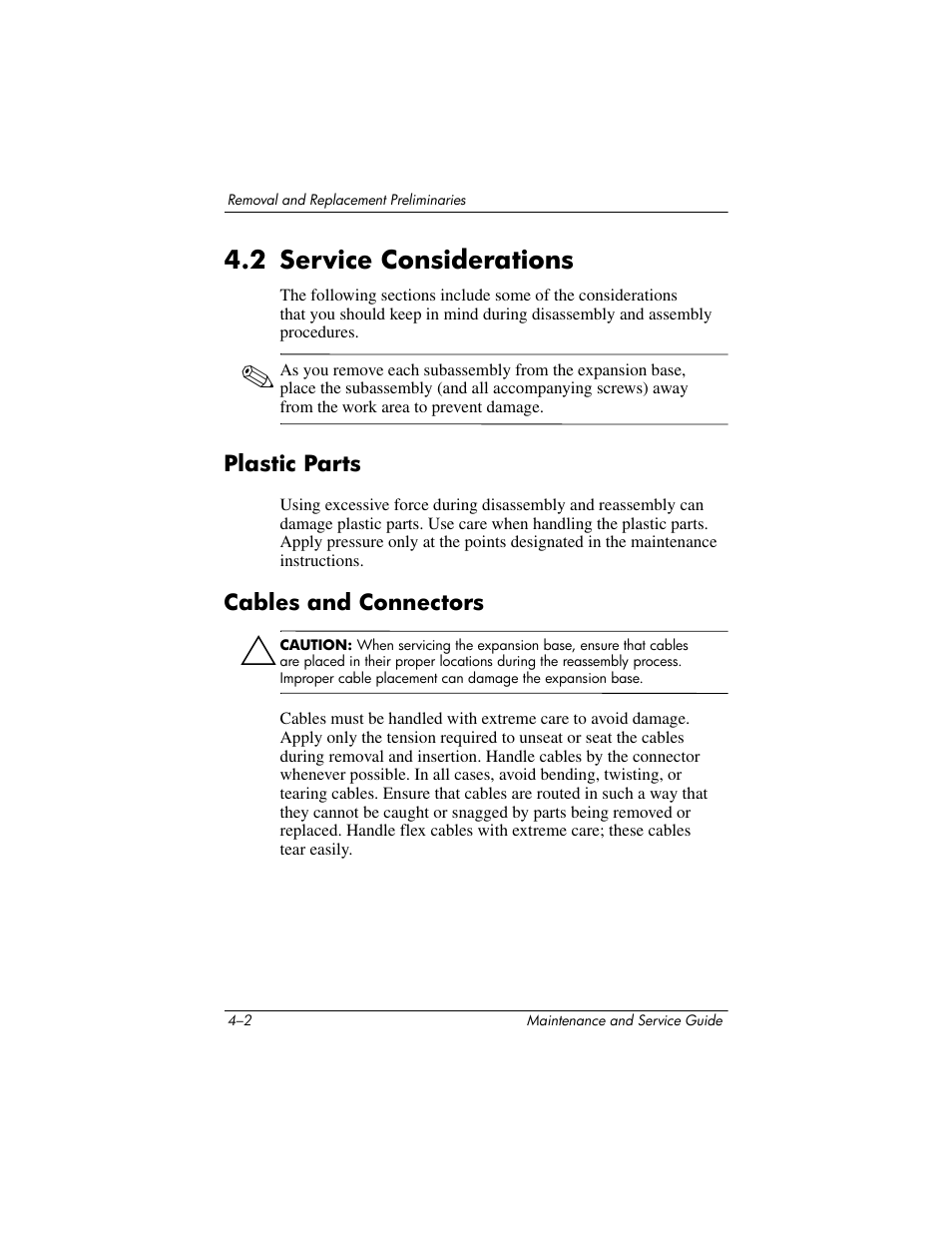 2 service considerations, Plastic parts, Cables and connectors | 2 service considerations –2 | HP XB3000 User Manual | Page 44 / 79