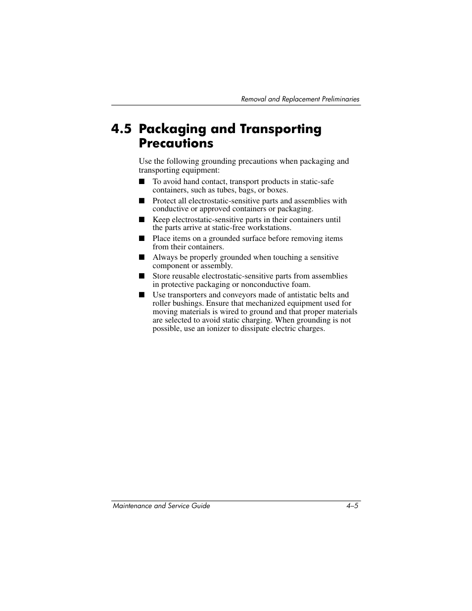 5 packaging and transporting precautions, 5 packaging and transporting precautions –5 | HP XB3000 User Manual | Page 47 / 79