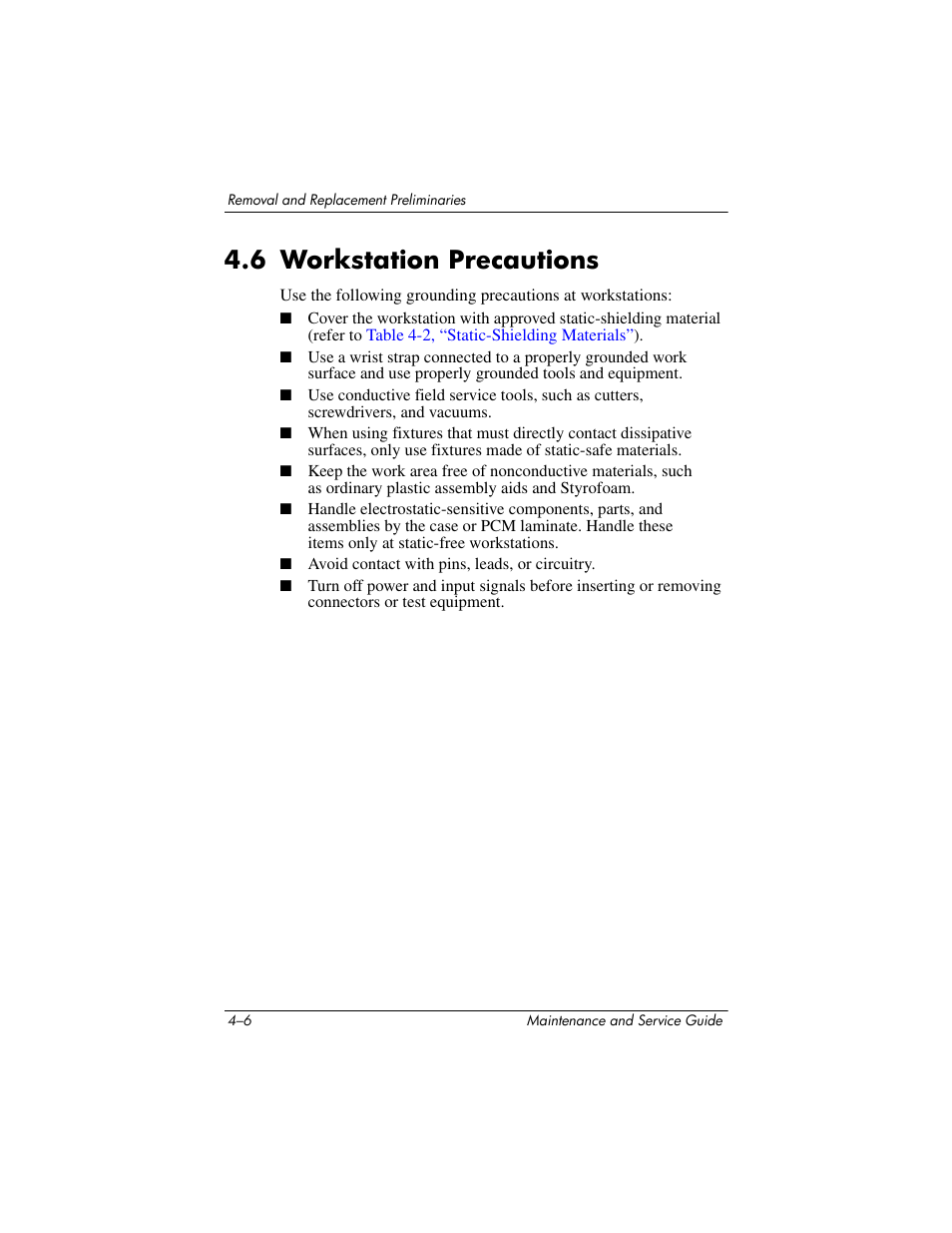 6 workstation precautions, 6 workstation precautions –6 | HP XB3000 User Manual | Page 48 / 79