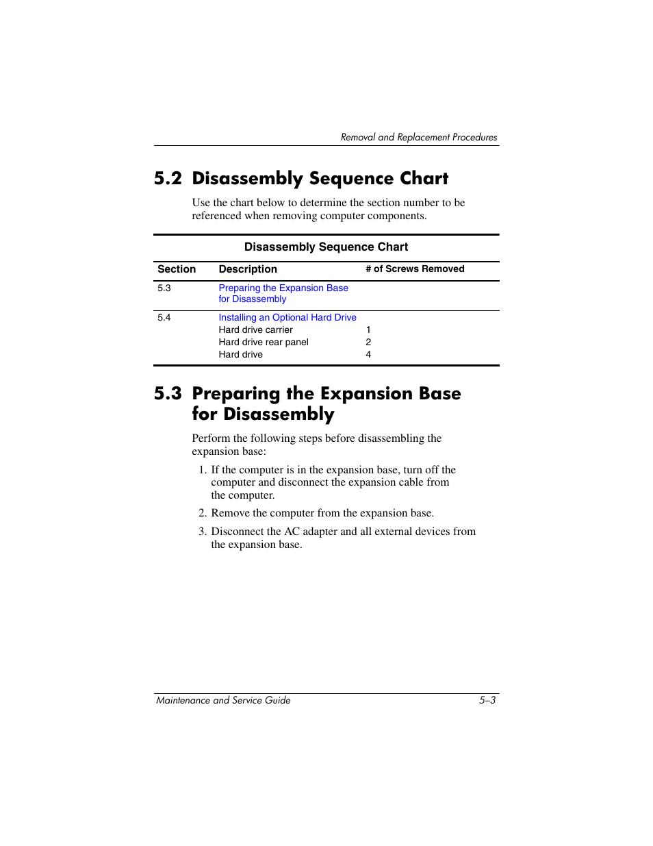 2 disassembly sequence chart, 3 preparing the expansion base for disassembly | HP XB3000 User Manual | Page 53 / 79