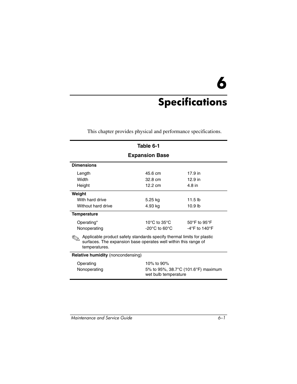 Specifications, 6 specifications | HP XB3000 User Manual | Page 61 / 79