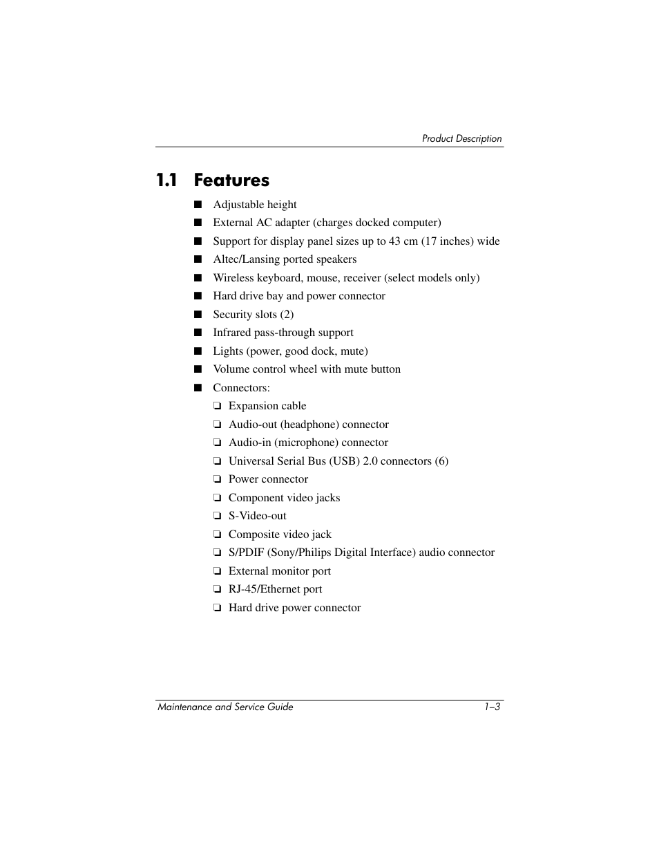 1 features, 1 features –3 | HP XB3000 User Manual | Page 7 / 79