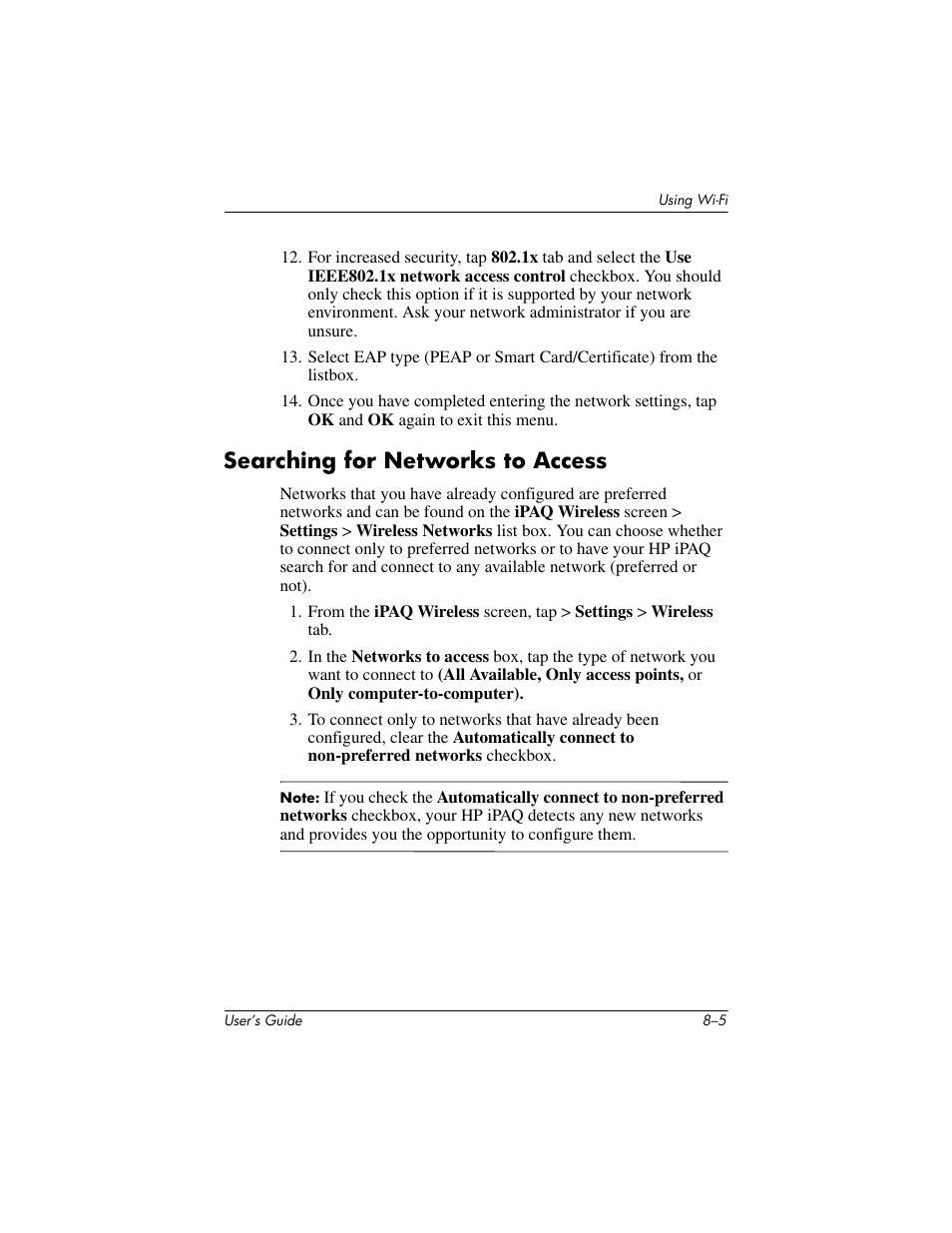 Searching for networks to access, Searching for networks to access –5 | HP iPAQ hx4700 User Manual | Page 103 / 169