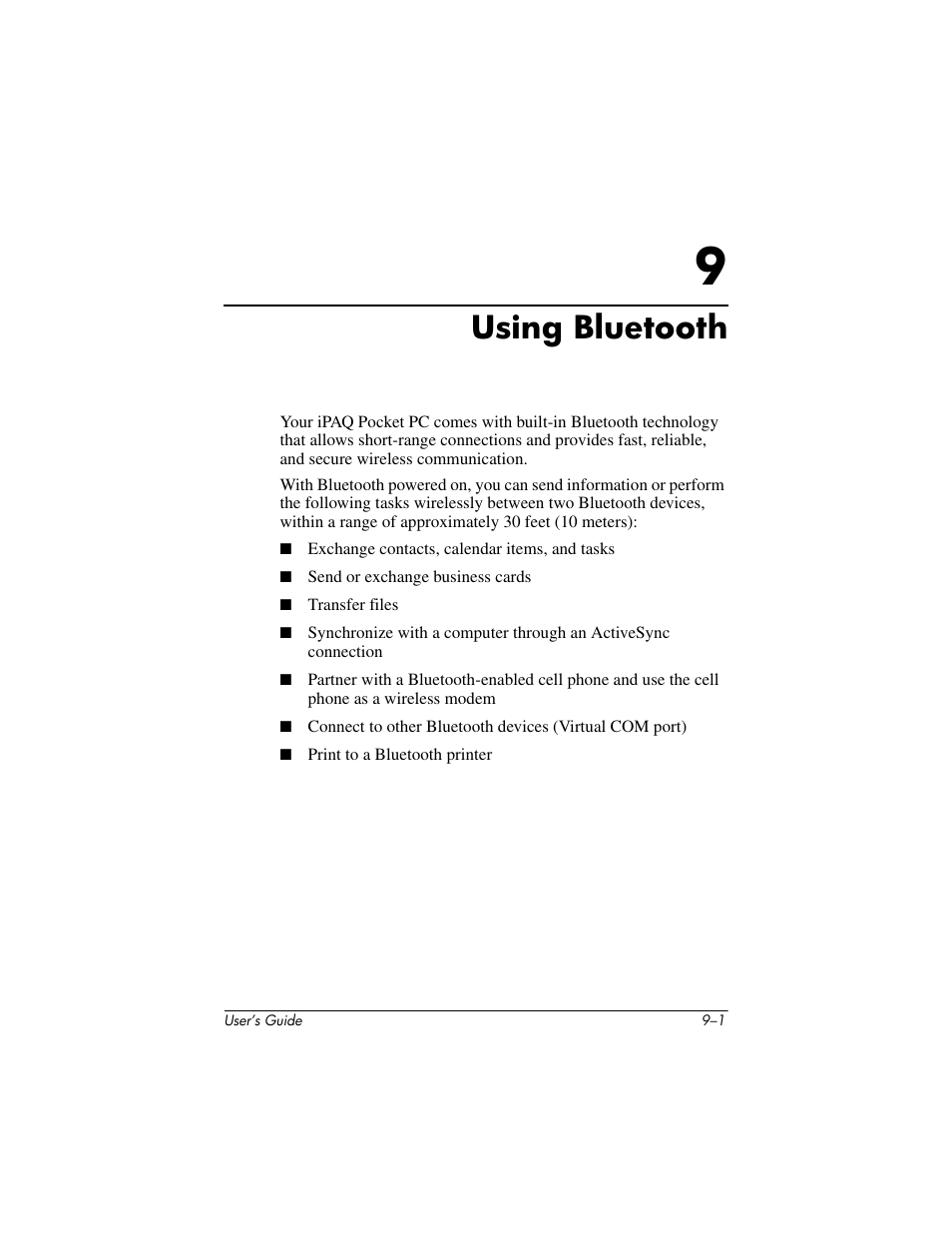 Using bluetooth, 9 using bluetooth | HP iPAQ hx4700 User Manual | Page 115 / 169