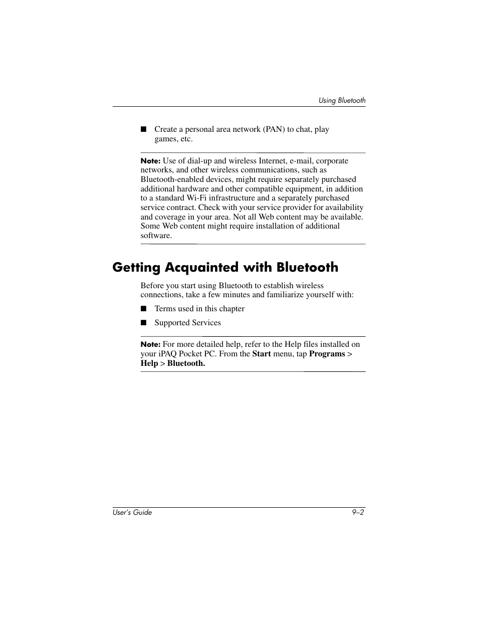 Getting acquainted with bluetooth, Getting acquainted with bluetooth –2 | HP iPAQ hx4700 User Manual | Page 116 / 169