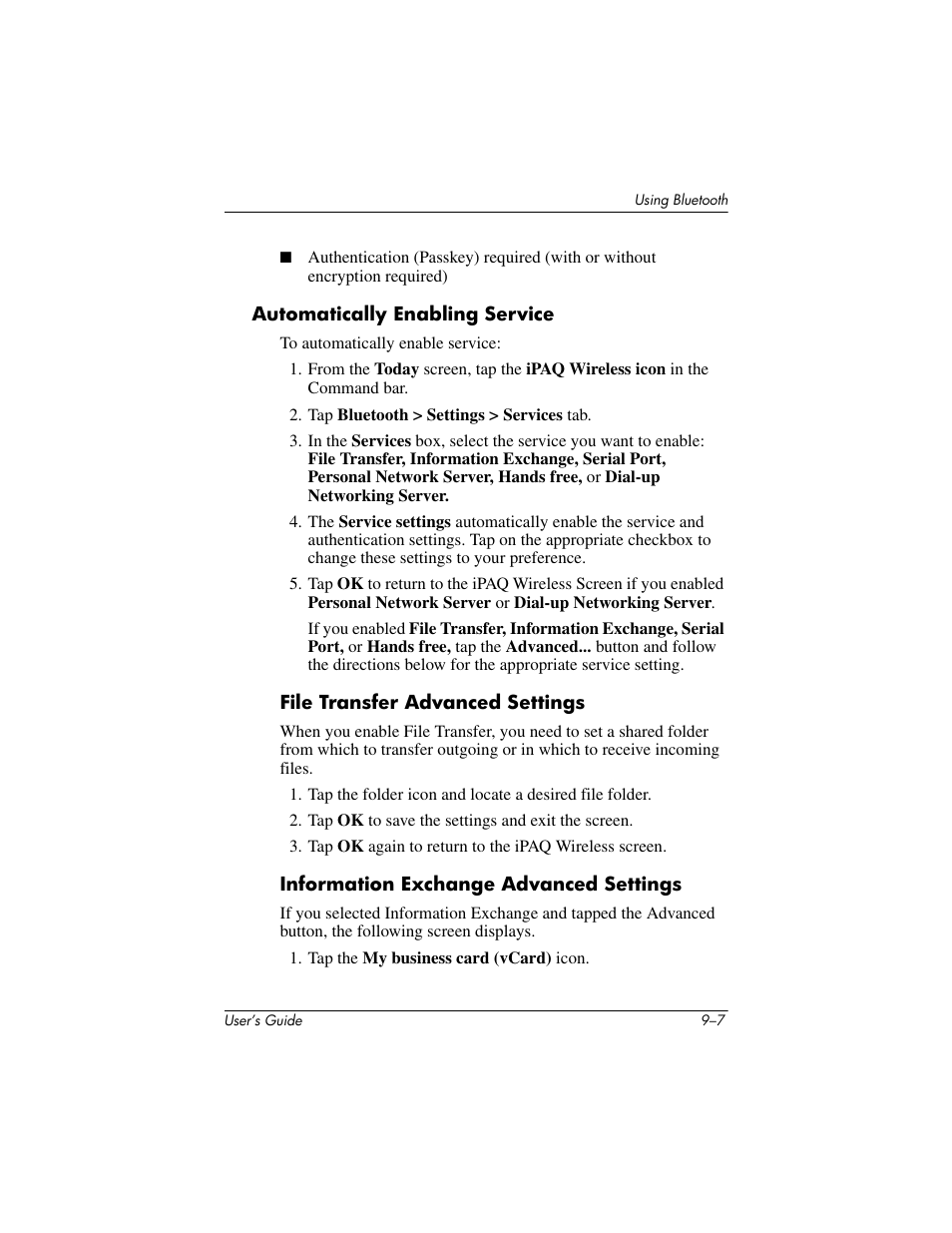 Automatically enabling service | HP iPAQ hx4700 User Manual | Page 121 / 169