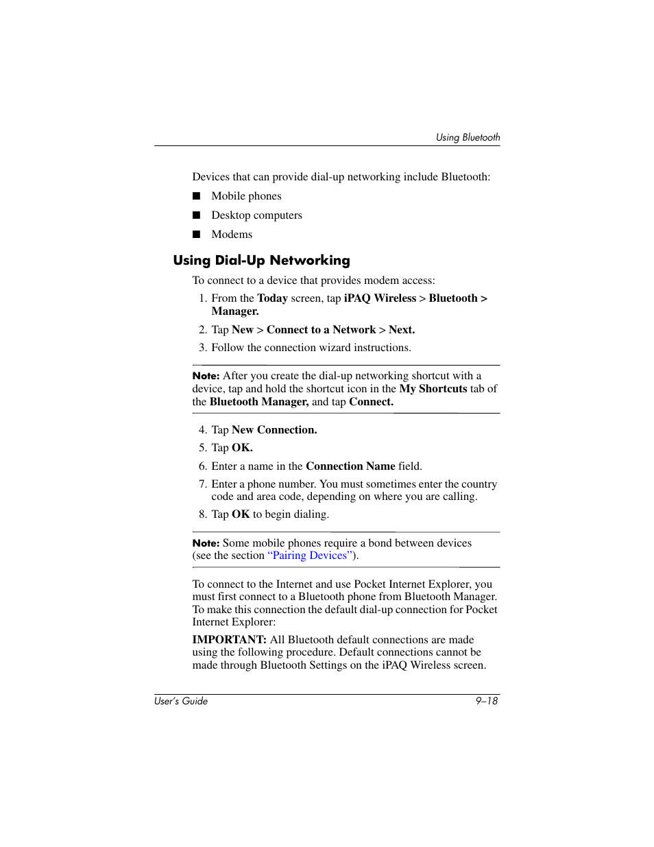 Using dial-up networking | HP iPAQ hx4700 User Manual | Page 132 / 169