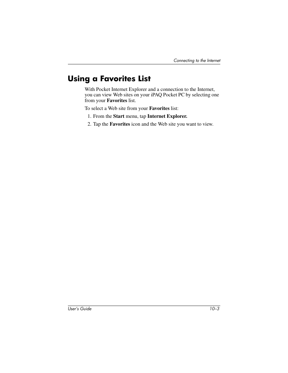Using a favorites list, Using a favorites list –3 | HP iPAQ hx4700 User Manual | Page 142 / 169