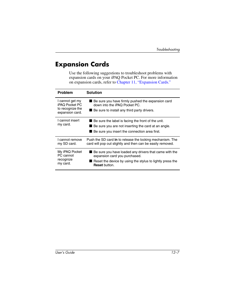 Expansion cards, Expansion cards –7 | HP iPAQ hx4700 User Manual | Page 154 / 169