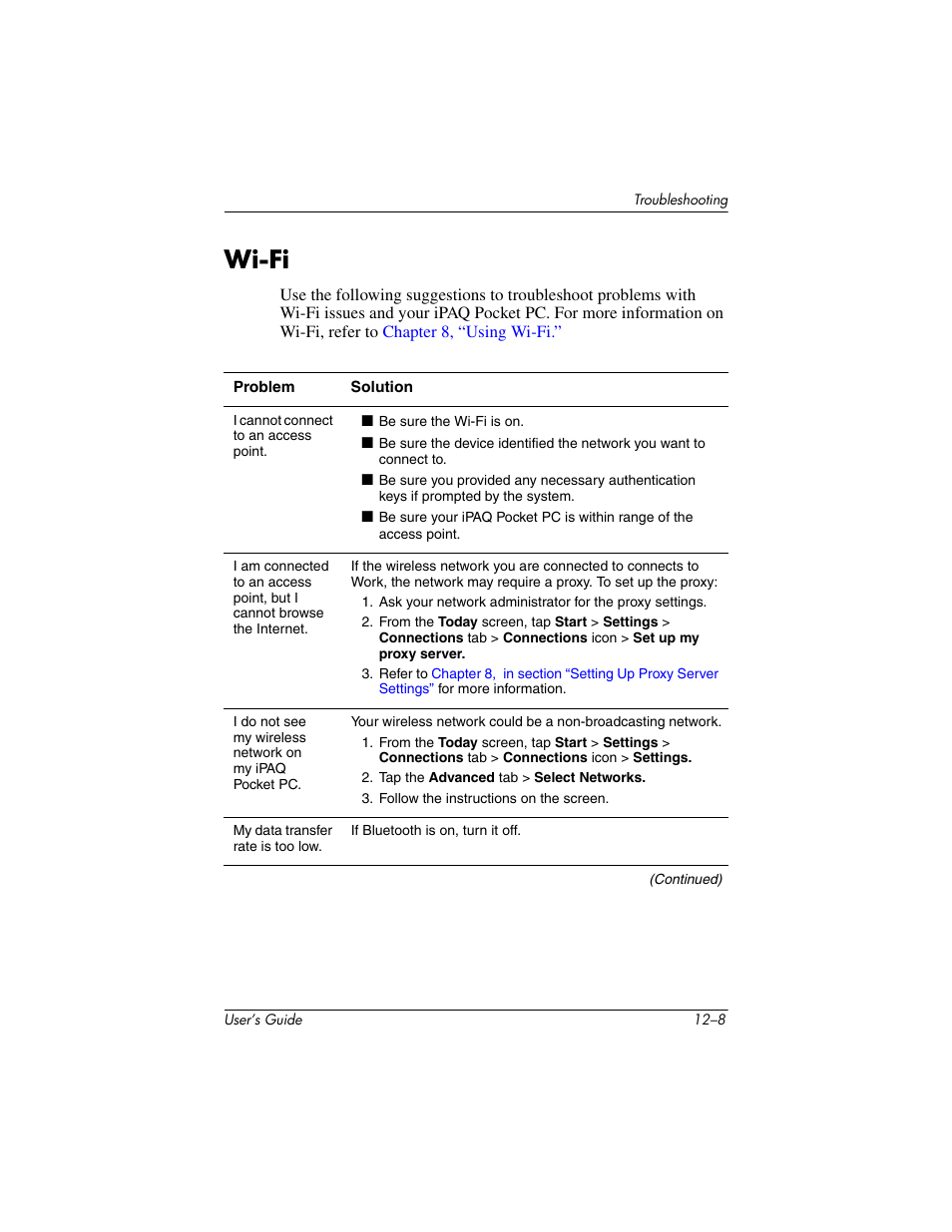 Wi-fi, Wi-fi –8 | HP iPAQ hx4700 User Manual | Page 155 / 169