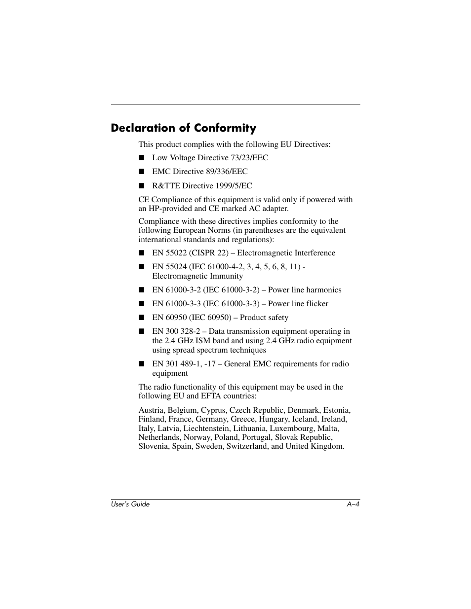 Declaration of conformity | HP iPAQ hx4700 User Manual | Page 162 / 169
