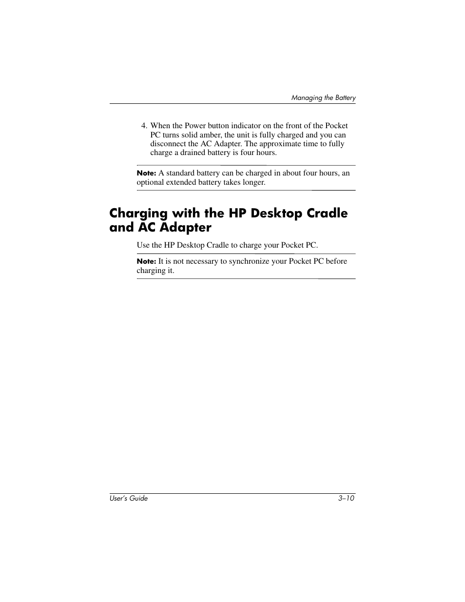 Charging with the hp desktop cradle and ac adapter, Charging with the hp desktop cradle and | HP iPAQ hx4700 User Manual | Page 39 / 169