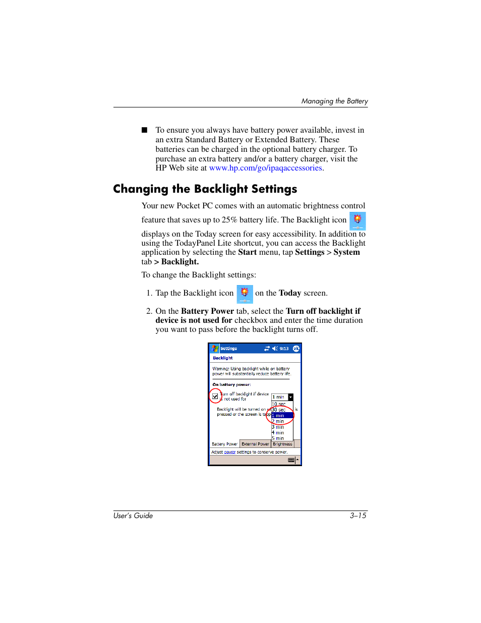 Changing the backlight settings, Changing the backlight settings –15, Information, refer to | HP iPAQ hx4700 User Manual | Page 44 / 169