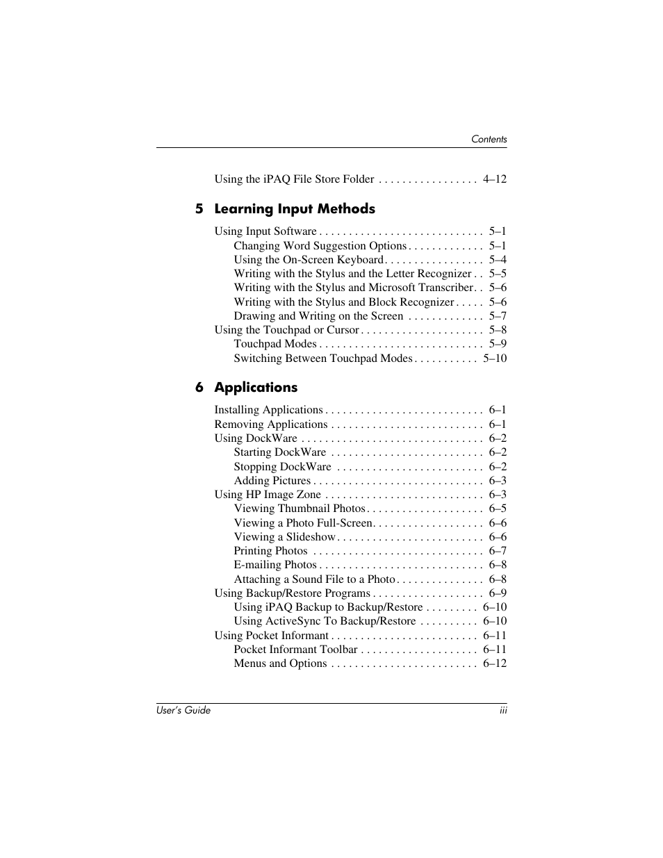 HP iPAQ hx4700 User Manual | Page 5 / 169
