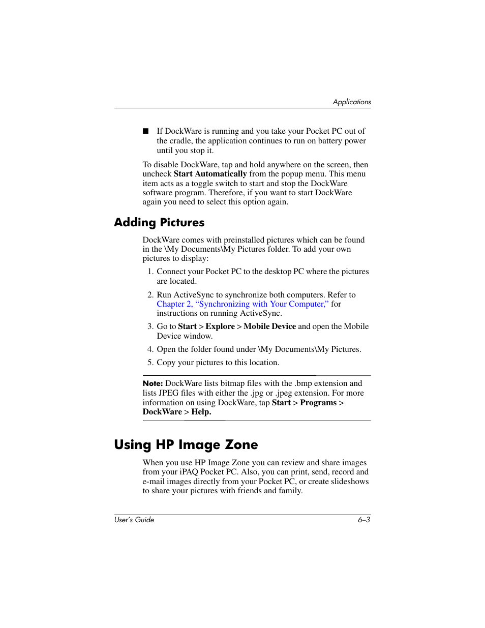Adding pictures, Using hp image zone, Adding pictures –3 | Using hp image zone –3 | HP iPAQ hx4700 User Manual | Page 71 / 169
