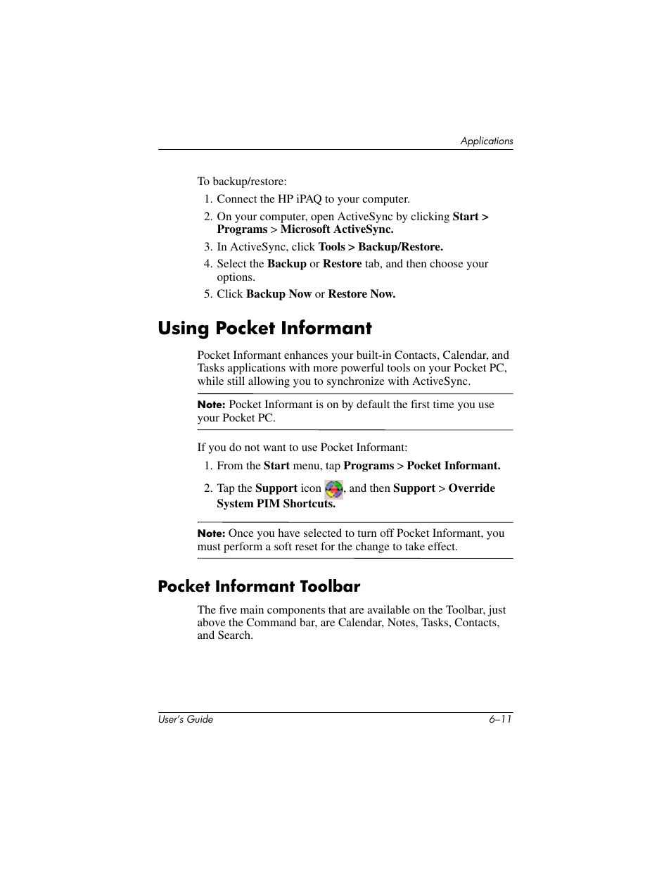 Using pocket informant, Pocket informant toolbar, Using pocket informant –11 | Pocket informant toolbar –11 | HP iPAQ hx4700 User Manual | Page 79 / 169