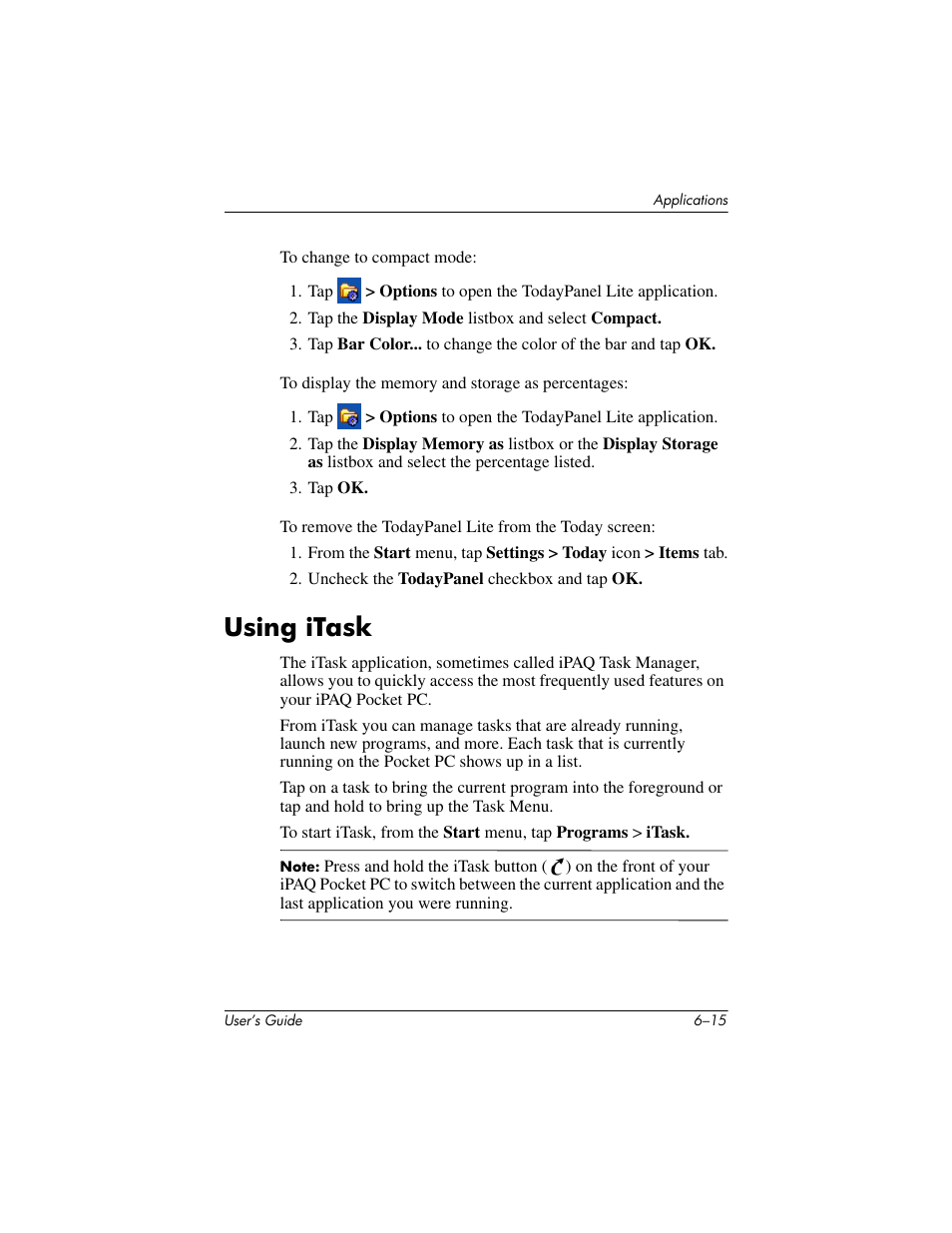 Using itask, Using itask –15 | HP iPAQ hx4700 User Manual | Page 83 / 169