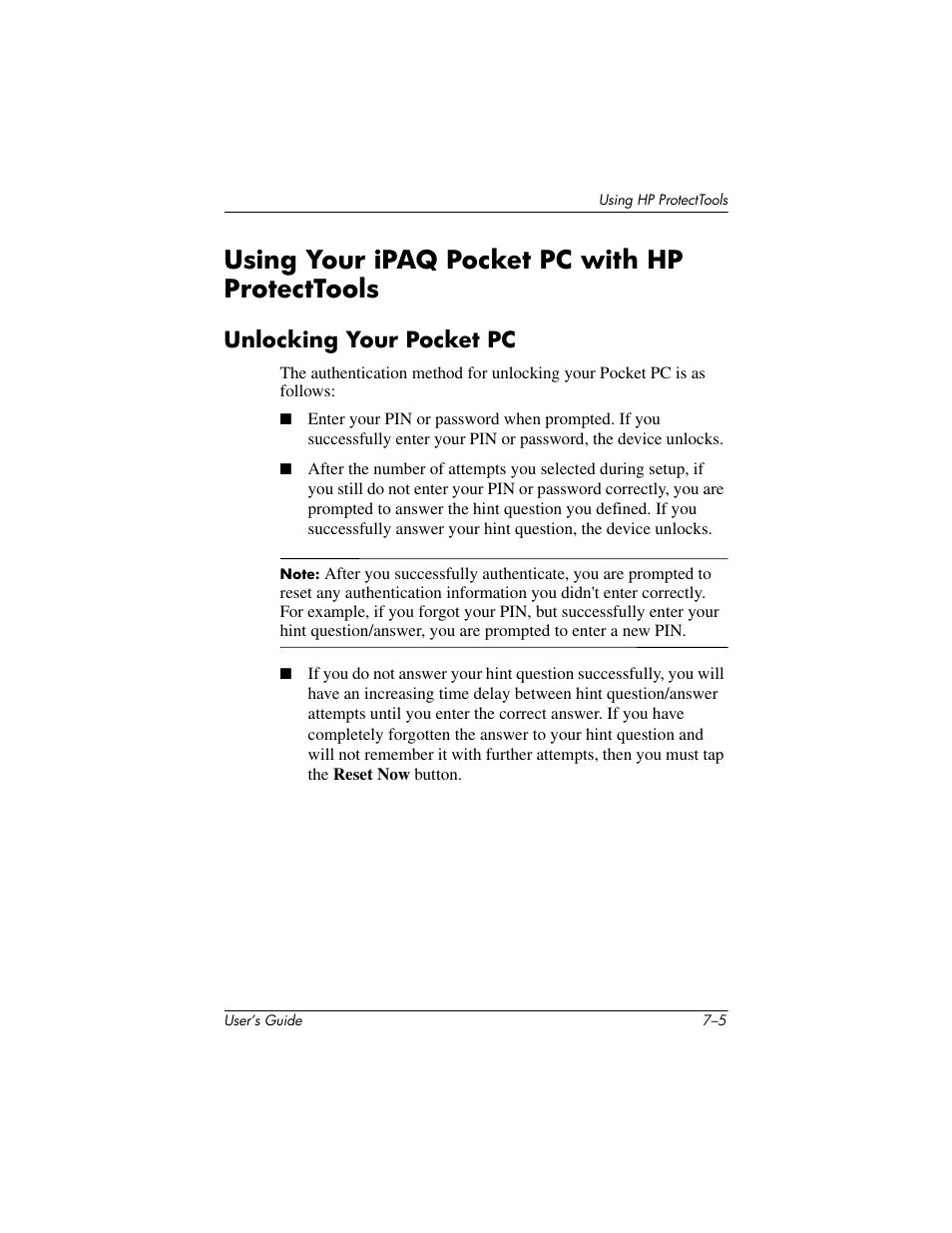 Using your ipaq pocket pc with hp protecttools, Unlocking your pocket pc, Using your ipaq pocket pc with hp protecttools –5 | Unlocking your pocket pc –5 | HP iPAQ hx4700 User Manual | Page 93 / 169